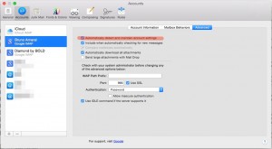 Retirar gestão automática da configuração do servidor IMAP e POP3 no Mail do Mac